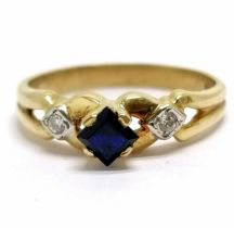 14ct marked gold sapphire & white stone set ring - size O & 2.6g total weight - SOLD ON BEHALF OF