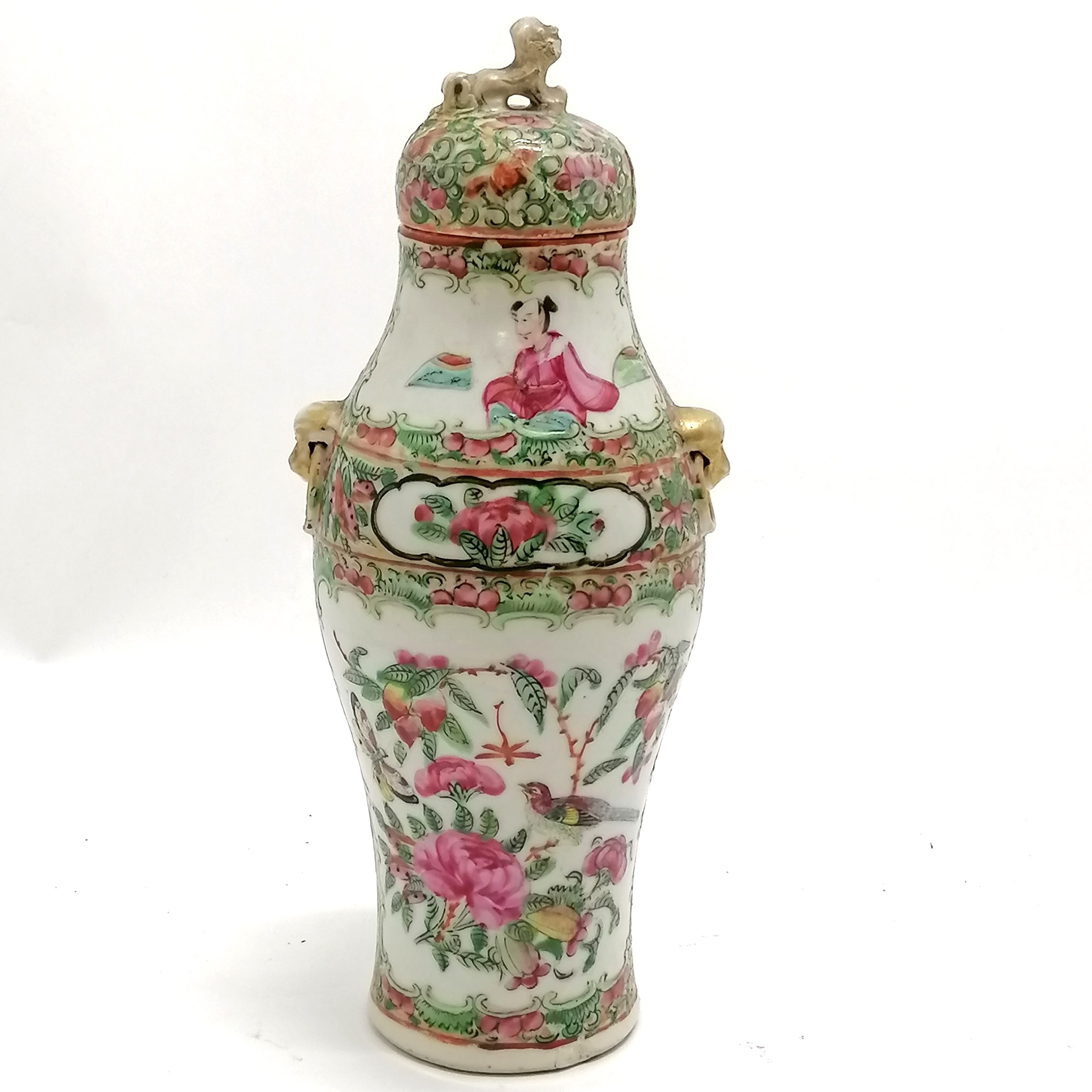 Antique Chinese Cantonese baluster vase with cover terminating with figural dog of fo - total height - Image 2 of 5
