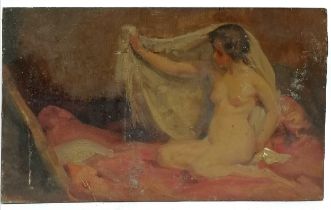 Henry James Haley (1874-1964) oil painting on board of a kneeling nude lady - 25.5cm x 15.3cm ~