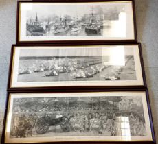 3 x framed antique prints - Diamond Jubilee & Naval demonstration & naval review at Spithead -
