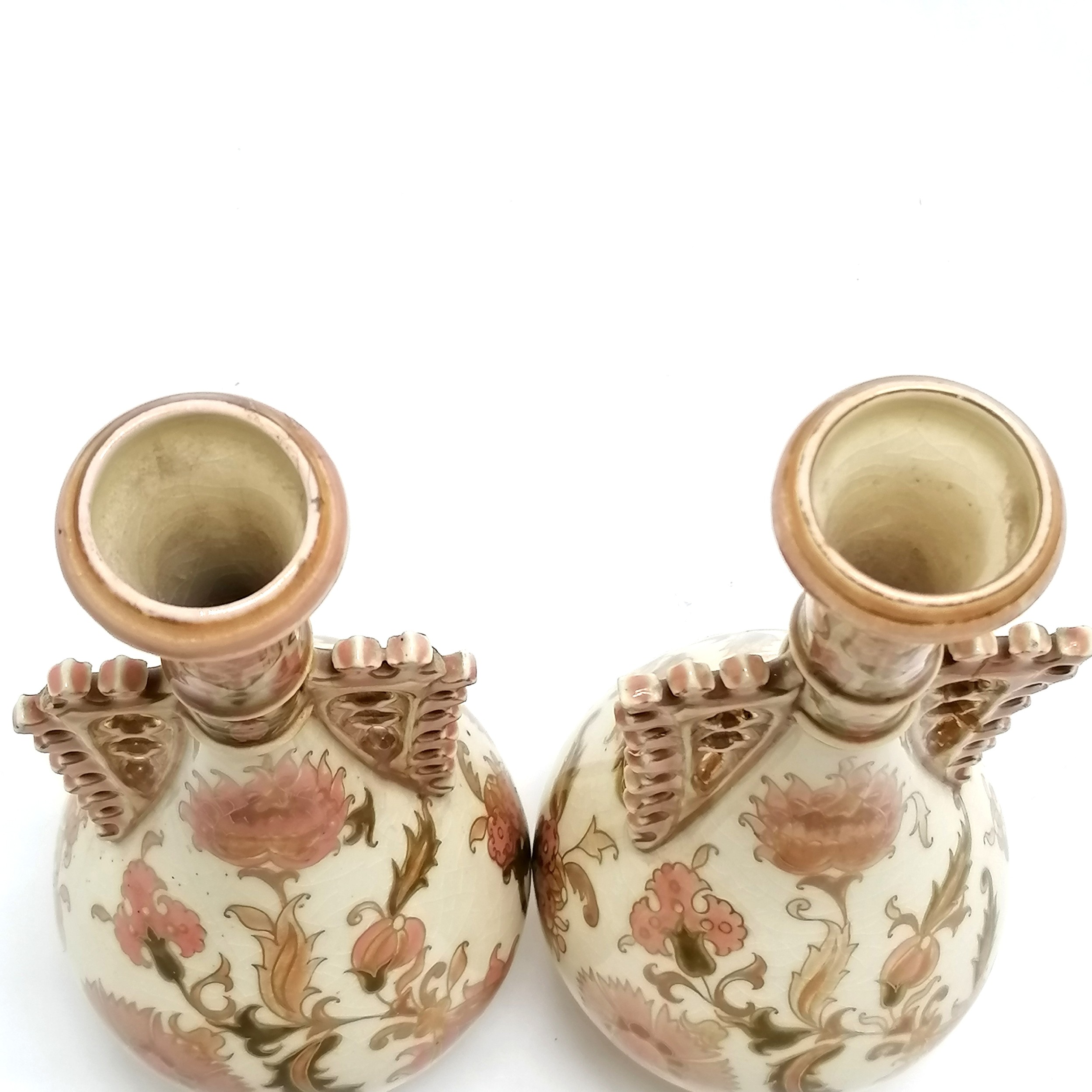 Zsolnay (Pecs, Hungary) pair of decorative vases - 21cm high & both are a/f - Image 2 of 8