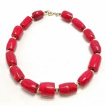 Strand of red coral beads with unmarked gold spacers - 40cm & 158g total weight