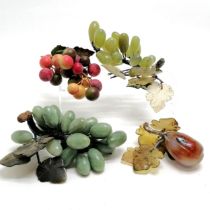 Oriental 2 bunches of hardstone carved grapes t/w hardstone fruit display etc