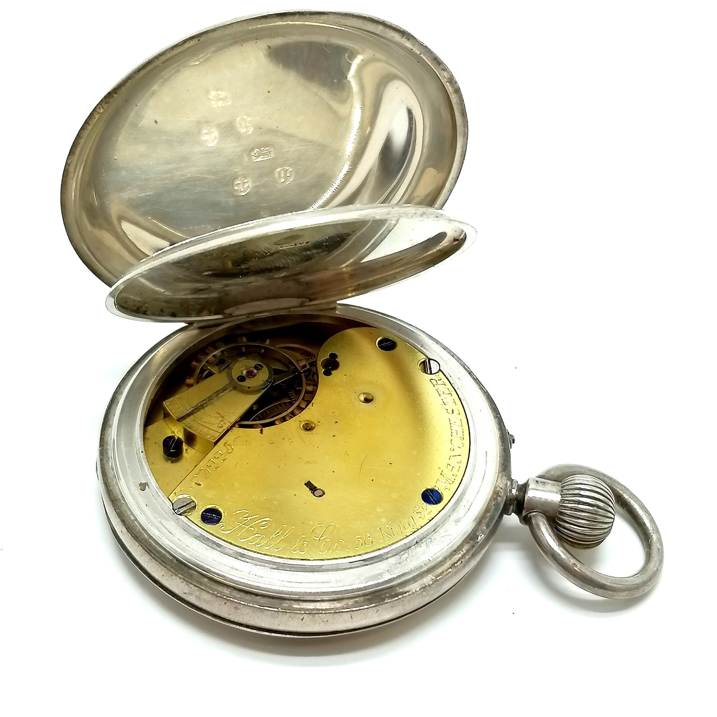 Antique silver full hunter pocket watch (48mm case) by Hall & Co (Manchester) in Parsons retail - Image 2 of 3