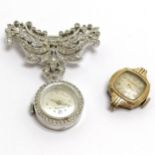 Pedre ladies brooch manual wind watch on bow set with paste - runs (glass a/f) t/w Bulova vintage