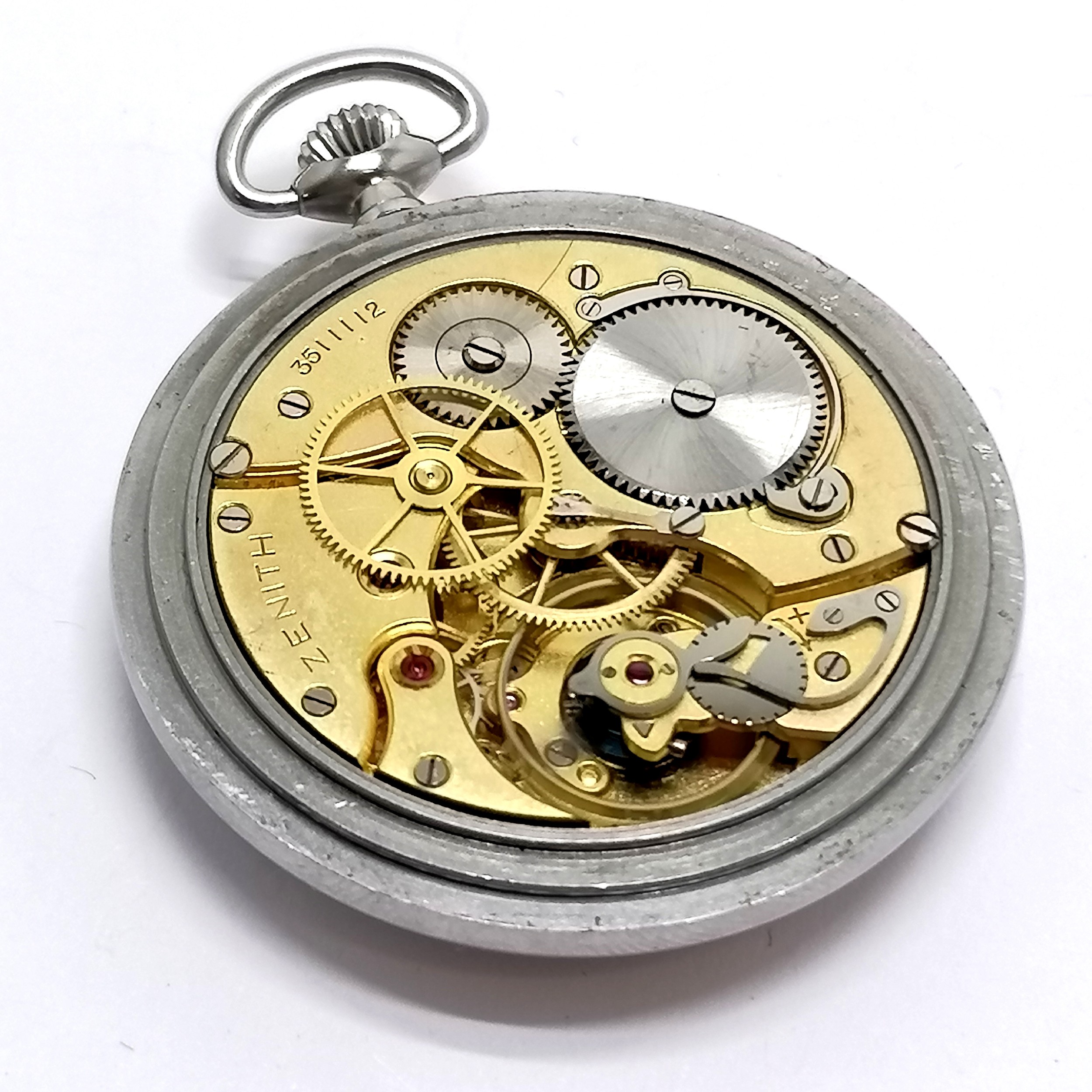 Zenith pocket watch in steel 48mm case with centre sweep second hand #18-28-2-T - Zenith marked case - Image 4 of 4
