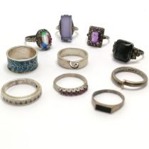 10 x silver rings (2 are 935 silver) inc enamel eternity, stone set etc - total weight 31g