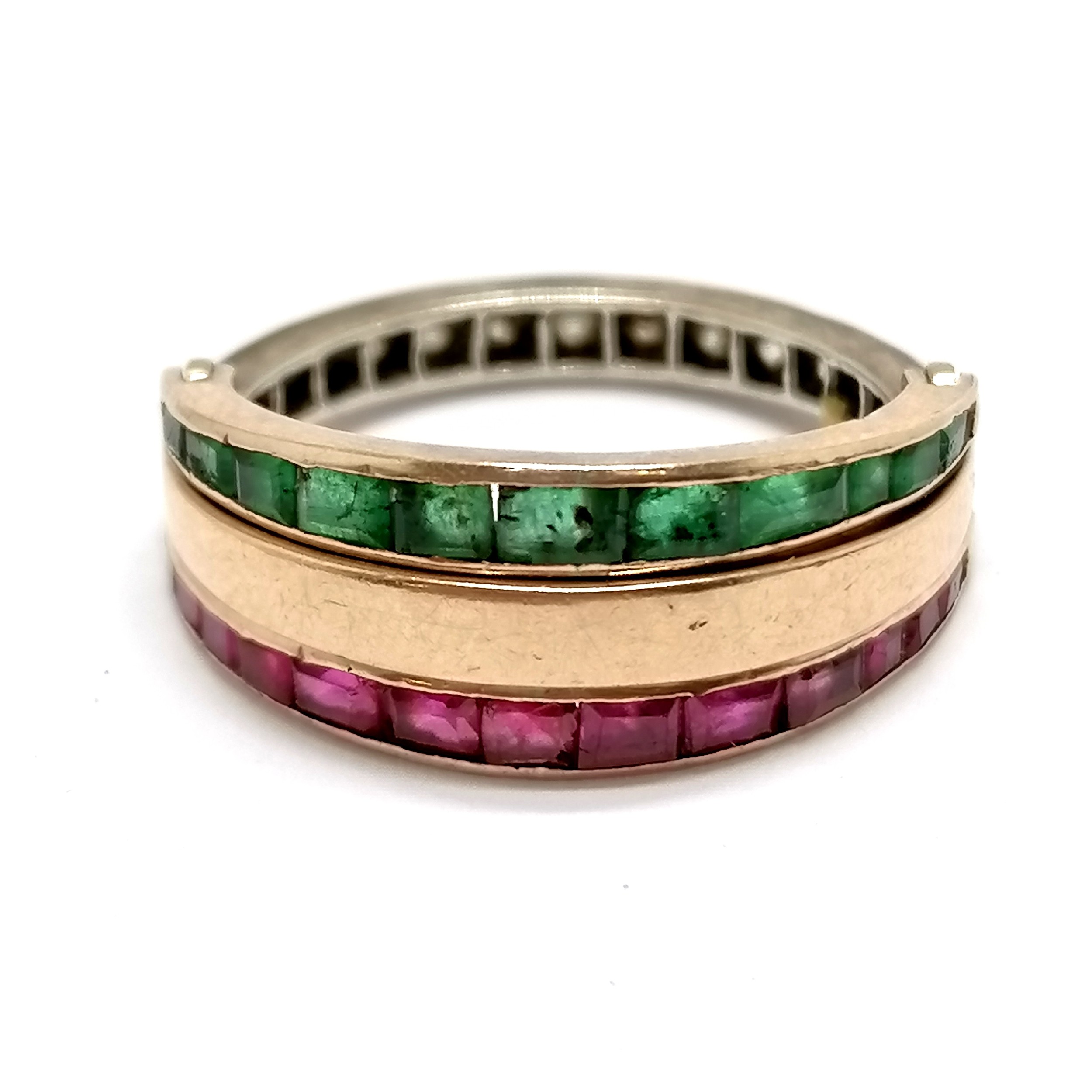 Unmarked gold reversible / flip over ring channel set with diamond / ruby / emerald - size R½ & 5.3g - Image 3 of 4