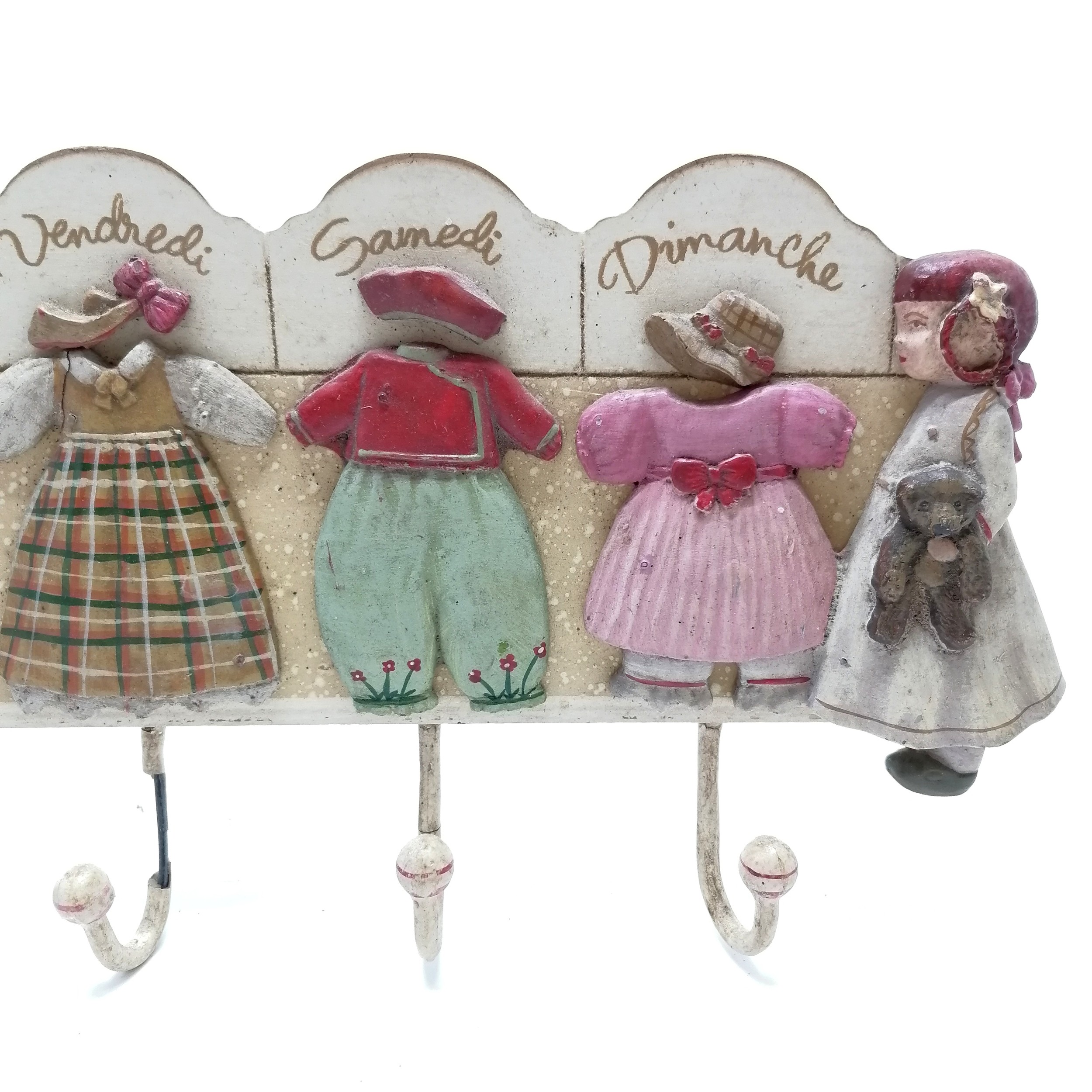Novelty coat hooks on 7 French themed days of the week panel - 69cm long ~ has losses to 1 hook - Image 2 of 2
