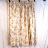 Pair of vintage cream background curtains decorated with roses, birds and butterflies, each