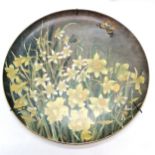 1883 May J Heyworth hand painted pottery wall charger titled 'Narcissus & daffodils' (with butterfly