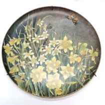 1883 May J Heyworth hand painted pottery wall charger titled 'Narcissus & daffodils' (with butterfly