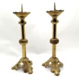 Pair gilt brass pricket candlesticks 47cm high - in good used condition