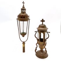 Antique Gothic revival ecclesiastical procession candle lantern - 49cm t/w swing handle religious