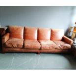 Ralph Lauren tan leather 4 seater sofa 250cm long x 100cm deep x 85cm high ~ In used condition