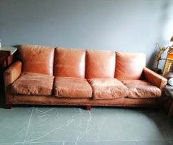 Ralph Lauren tan leather 4 seater sofa 250cm long x 100cm deep x 85cm high ~ In used condition