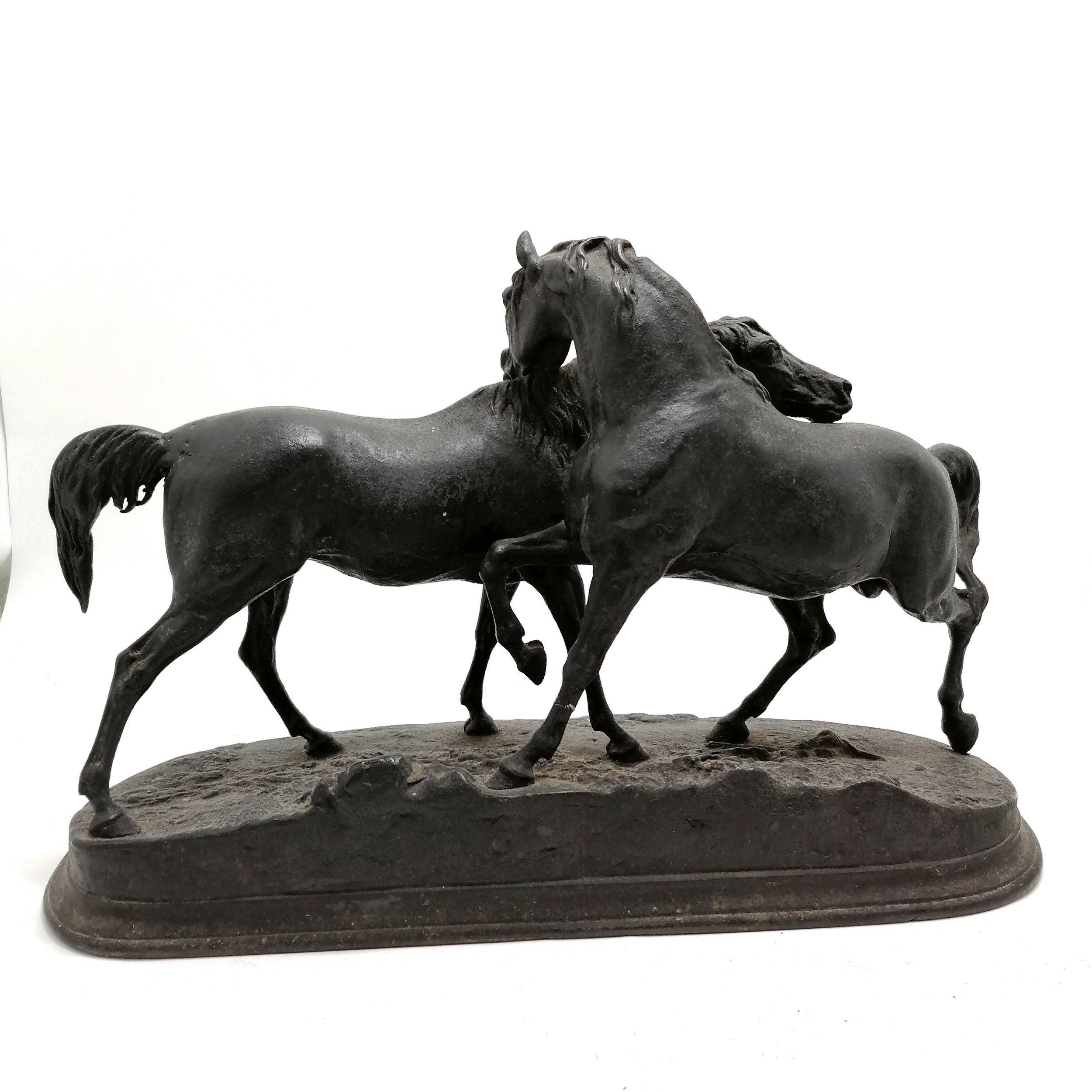 Antique large spelter figure group of a pair of horses, signed P J Mene, in good overall - Image 3 of 4
