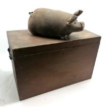 Antique mahogany box with brass carry handles 55.5cm x 30cm deep x 35cm high - has a slight crack to