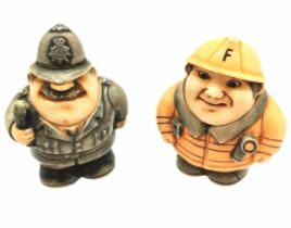 2 x Pot Belly figurines - Whistle blower (policeman) & Smokey Joe (fireman) - approx 5.5cm high