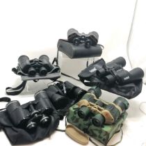 6 pairs of binoculars including Bushnell 10x30x50, Russian Sehfeld, Meade 10x 50 etc.