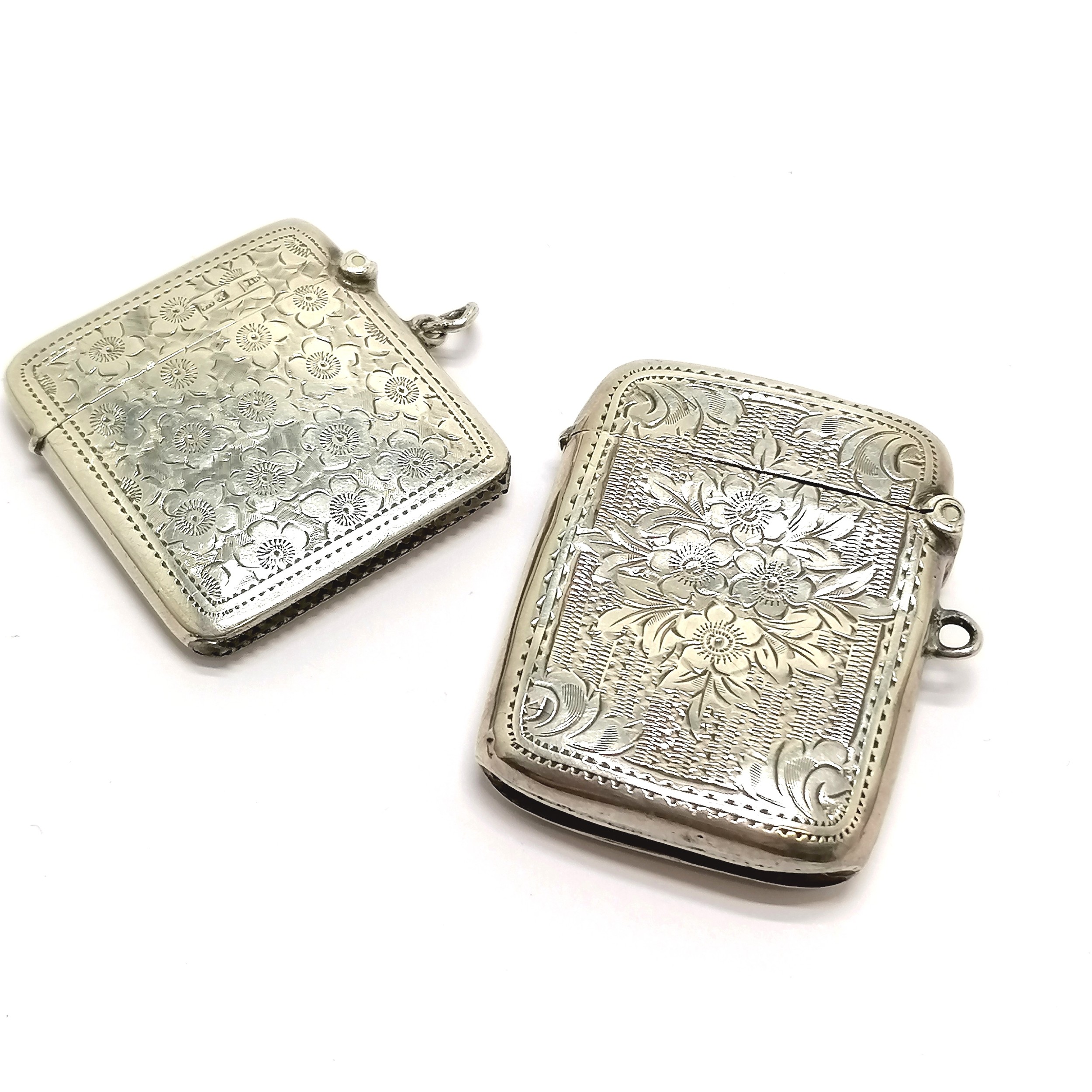 2 x antique silver vestas inc 1910 Chester by Walker & Hall (3.8cm x 4.2cm) - both have engraved - Image 2 of 2