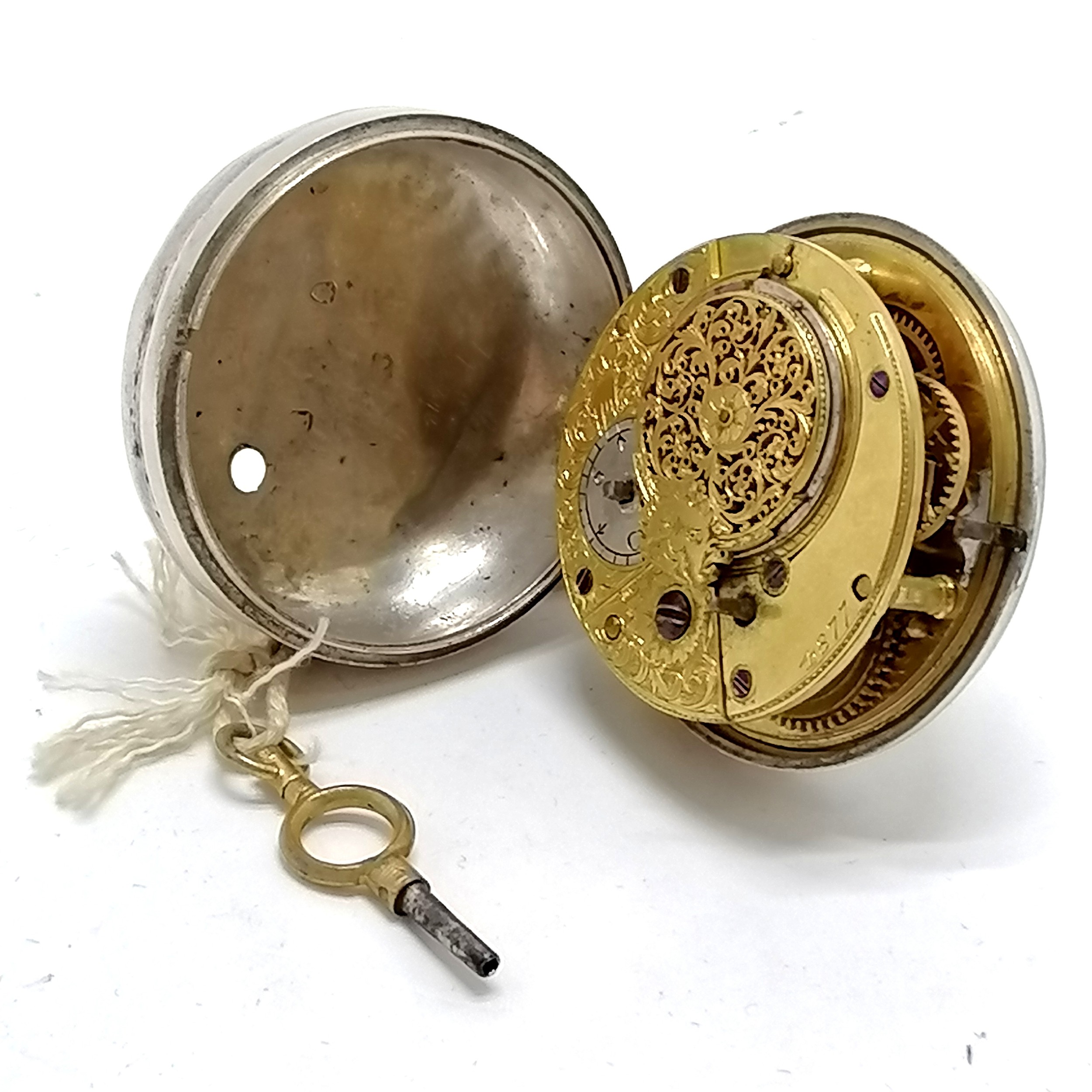 Antique silver pair cased fusee pocket watch - silver 58mm outer case 1799 by John Taylor, has - Image 3 of 4