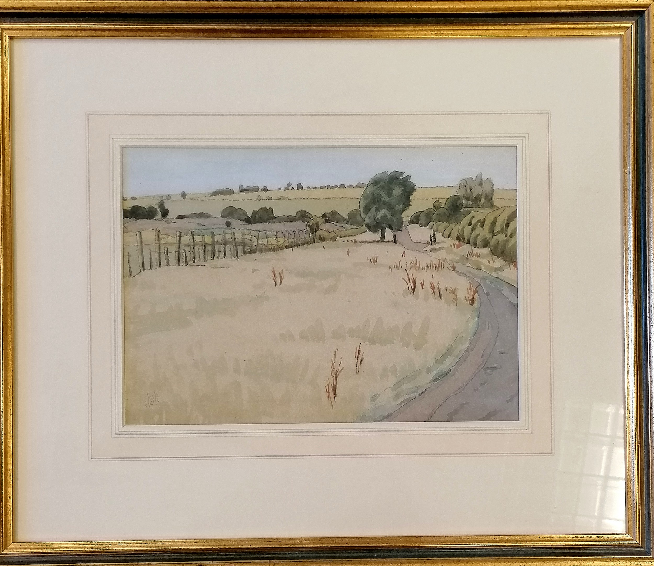 1921 watercolour painting of a rural scene with HWH (?) monogram - frame 45cm x 54cm - Image 3 of 3