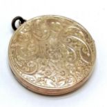 Antique circular gold locket pendant with engraved detail - 2.5cm diameter & 5g total weight ~