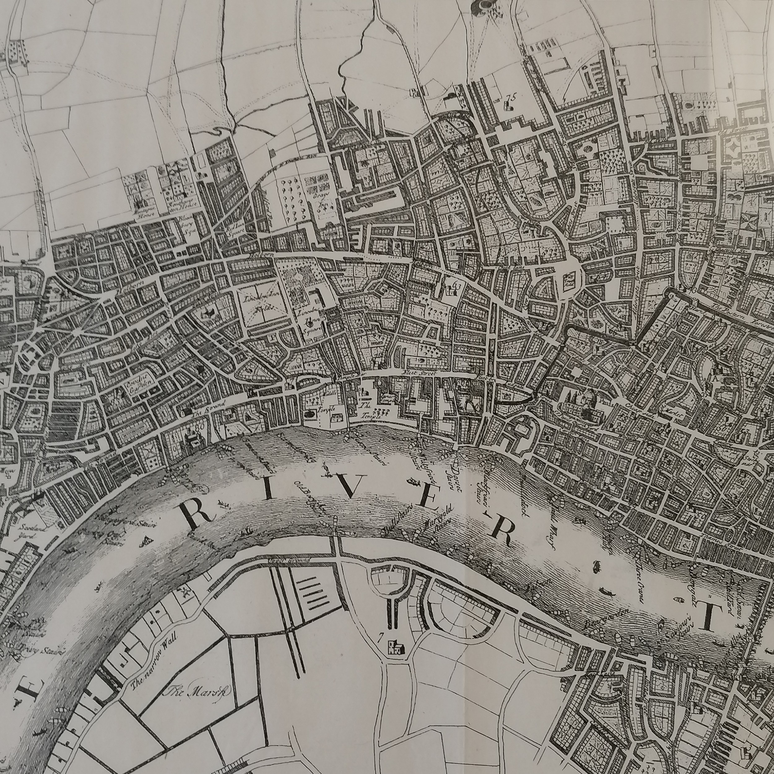 Framed London, Westminster & Southwark map (reproduction of 1720 map) - frame 57cm x 73cm - Image 2 of 3
