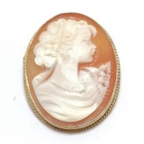 9ct hallmarked gold hand carved cameo portrait brooch - 3.2cm drop & 4.3g total weight - SOLD ON
