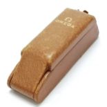 Omega vintage tan leather watch box - 12.2cm long x 4cm across and has original pad ~ tag clasp