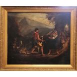 Antique oil on canvas of 2 boys with goats unsigned, framed 94cm x 80cm - has been relined and