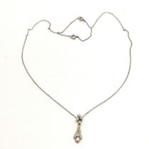 Platinum & diamond pendant on 9ct marked white gold 40cm neckchain (with safety chain) - total