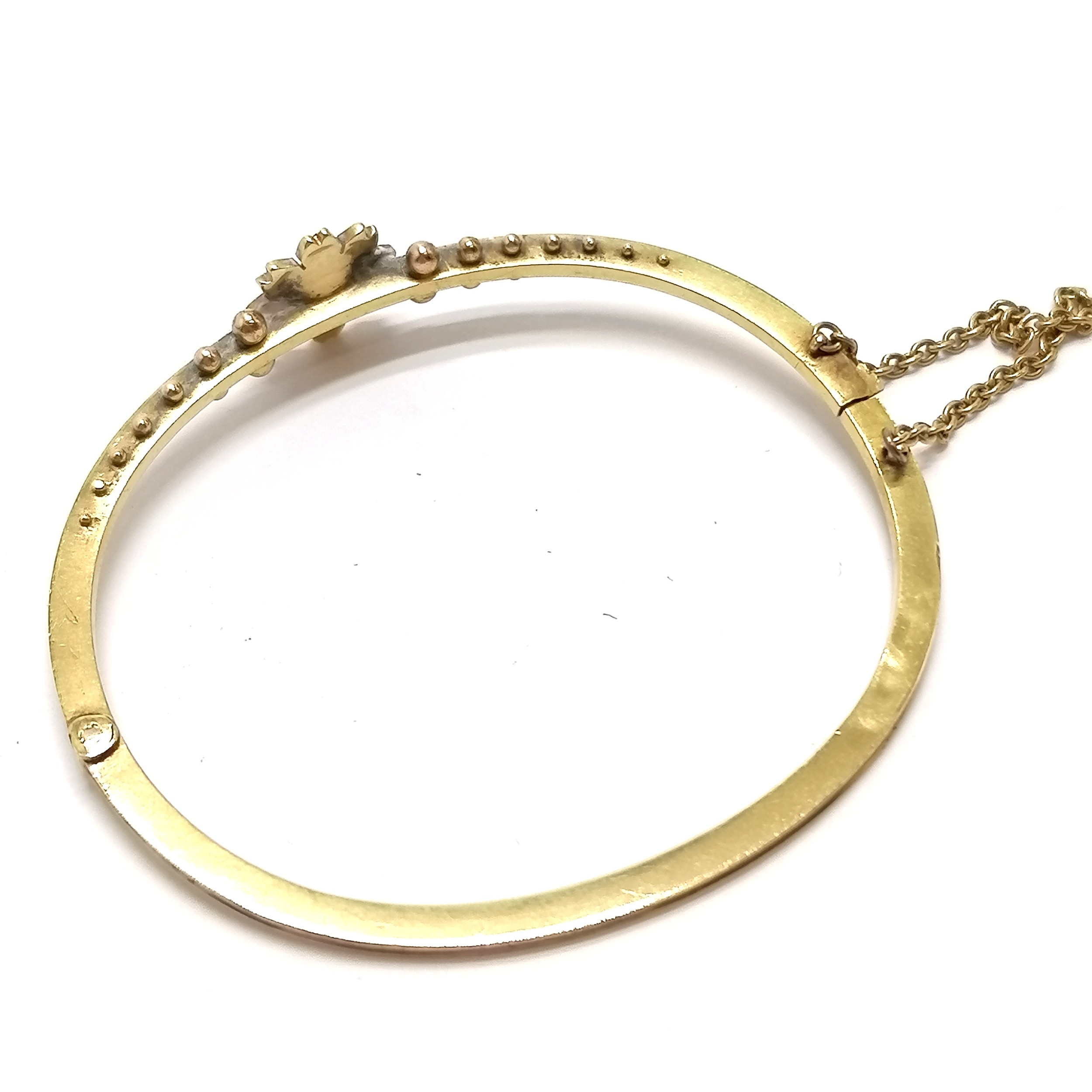 Antique unmarked gold (touch tests as 15ct) pearl set bangle - 5.5cm internal diameter across & - Image 2 of 4