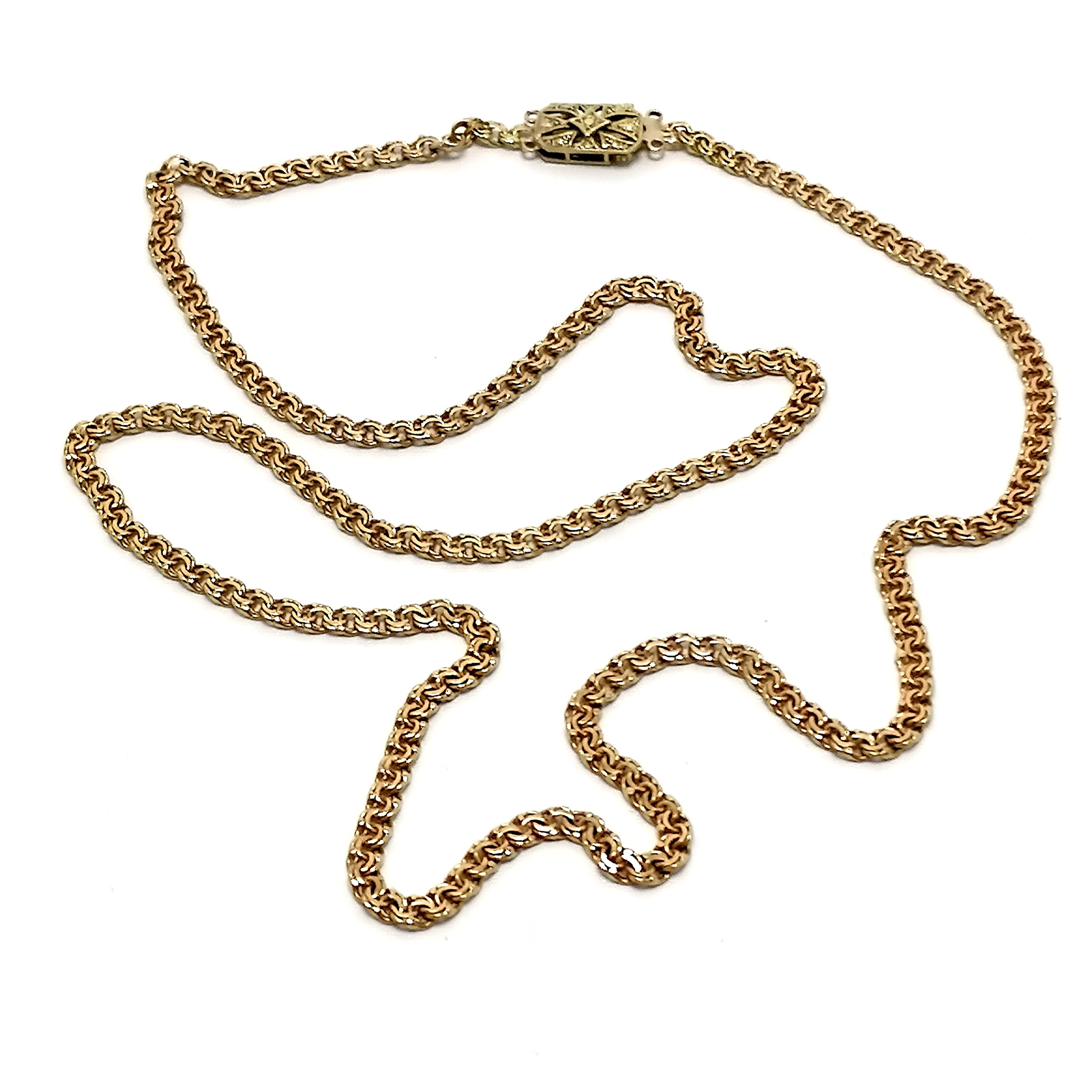 9ct fancy link 60cm chain with an antique 9ct marked gold clasp - total weight 15.5g ~ clasp has