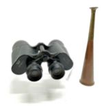 Antique brass / copper hunting horn (23.5cm) t/w Skybolt 7x50 binoculars