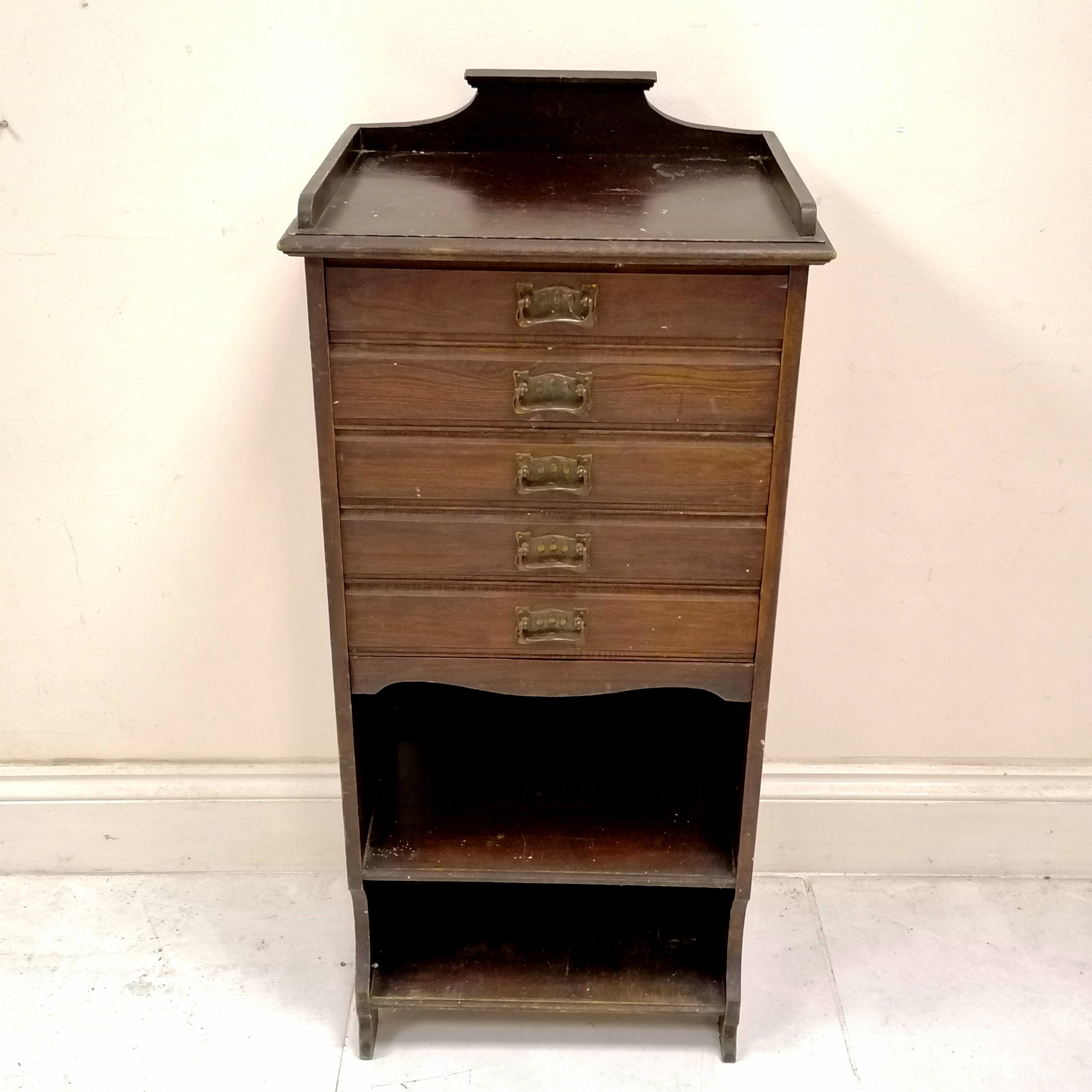 Antique Art Nouveau 5 drawer music cabinet with shelf under - has registration stamp to top drawer - Image 2 of 2