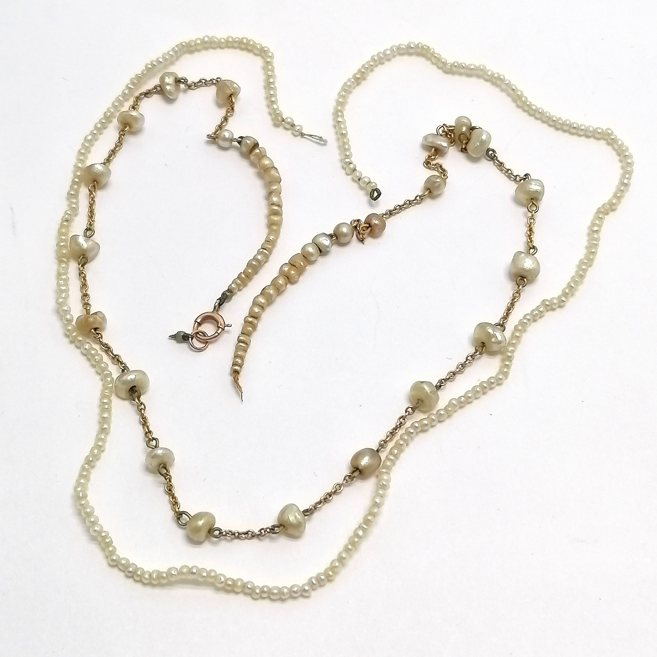 2 x antique natural pearl necklaces - baroque pearl necklace has 9ct gold clasp + chain (42cm) ~