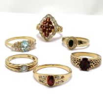 6 x stone set costume rings inc garnet, blue topaz, sapphire etc - SOLD ON BEHALF OF THE NEW