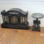 Antique slate and marble mantle clock with gong strike 1h and 1/2h 32cm high x 47cm wide x 15cm