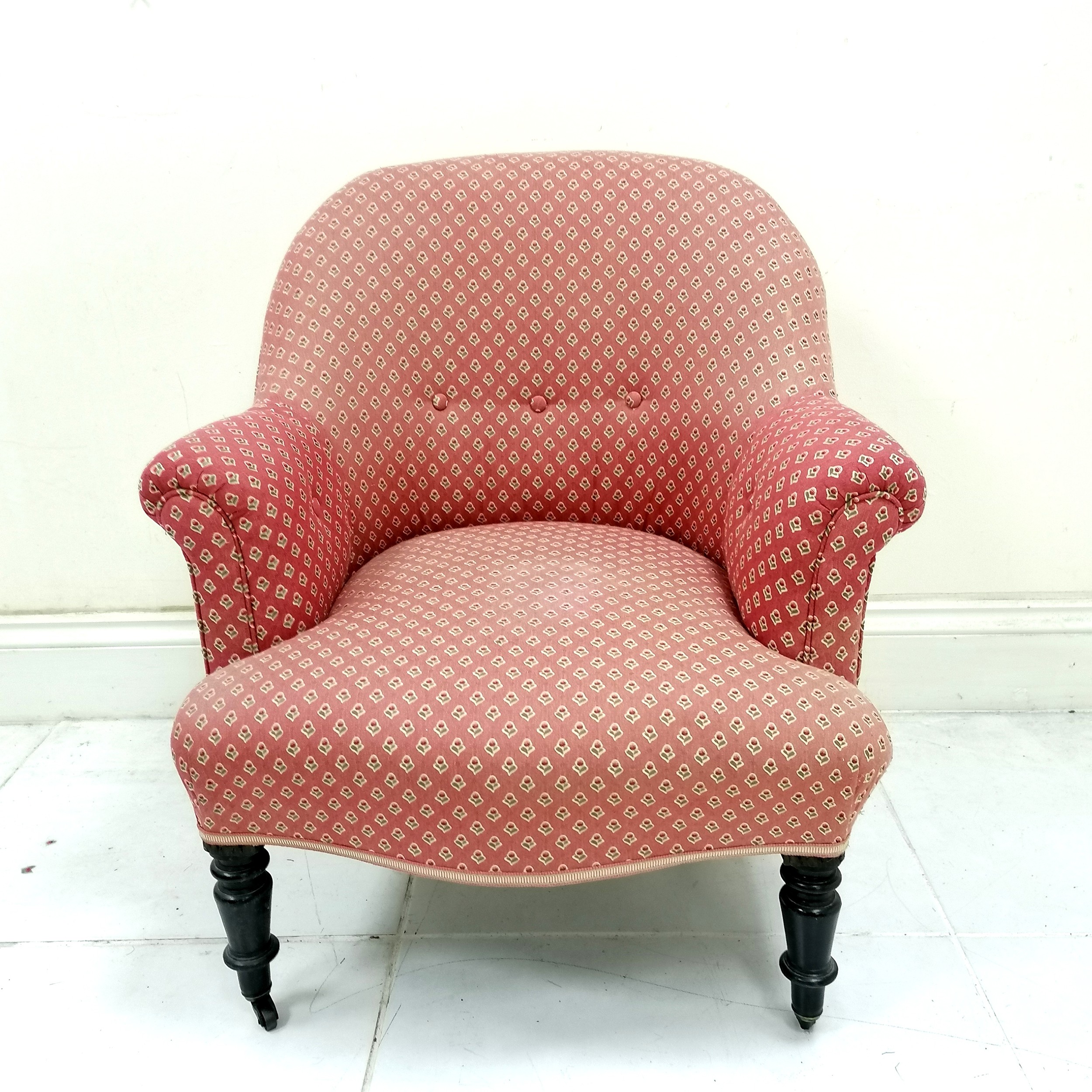 Victorian pink & floral upholstered side chair, in used condition, 69 cm wide x 74 cm deep x 82 cm - Image 3 of 3