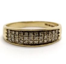 9ct hallmarked gold 3-row diamond set ring (stated weight 0.25cts) - size V½ & 2.7g total weight