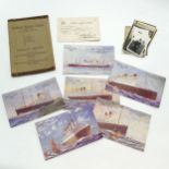 1924 United States Lines folder containing s/s Leviathan boarding pass, 6 postcards + photos
