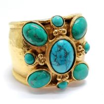 Barrera wide cuff bangle with turquoise detail - 5cm across & 139g in weight