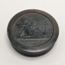 Antique pressed horn / tortoiseshell ? table snuff box by Wilson with classical scene to lid 'The