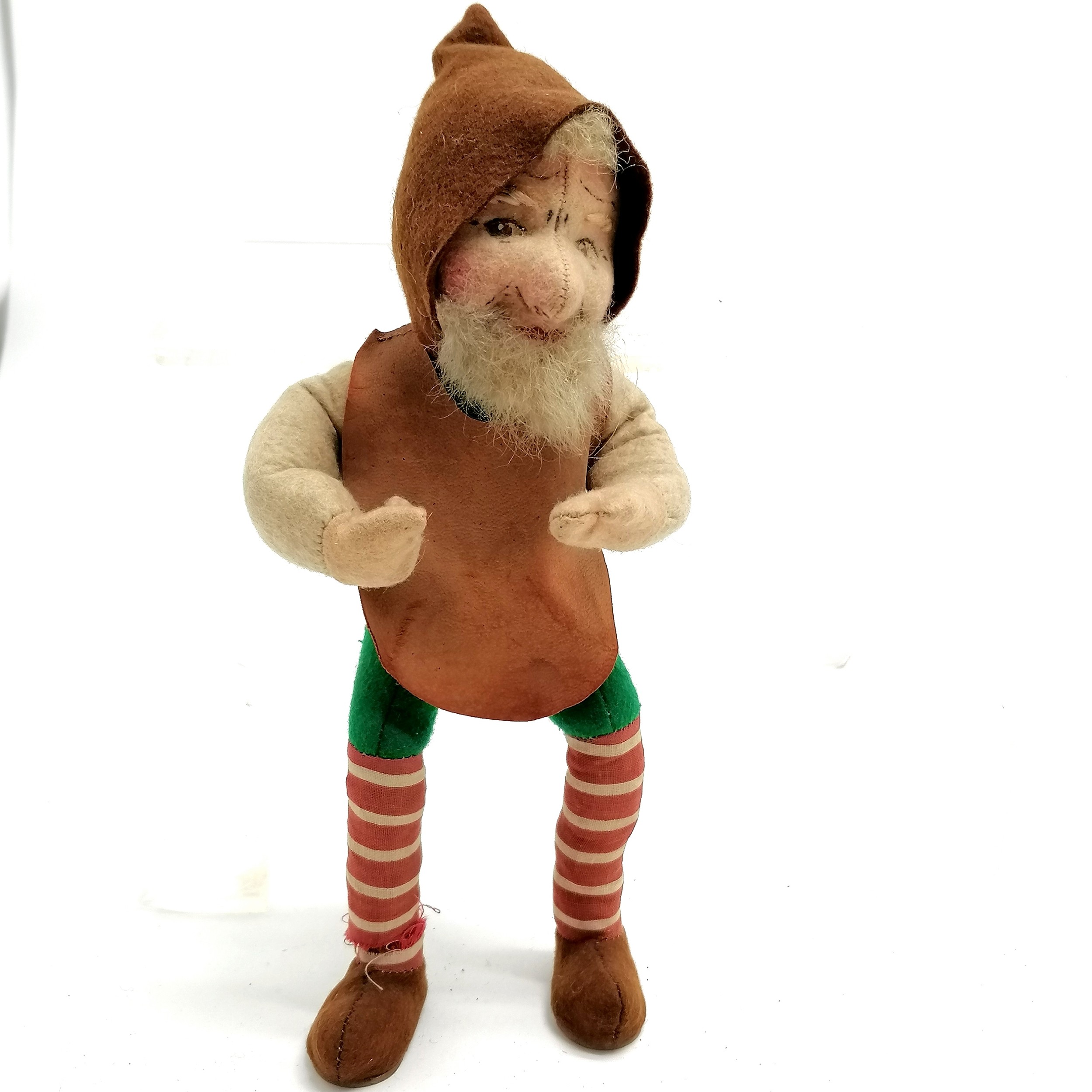 Vintage Kersa German felt and straw knome figure with a leather apron23cm high - 1 foot has come
