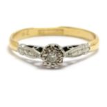 18ct / platinum diamond solitaire ring with fancy detail shoulders - size P½ & 2g total weight