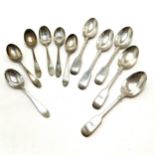 1908 silver set of 6 fiddle pattern teaspoons t/w 1938 silver set of 6 teaspoons 192 grams total.