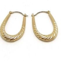 Pair of 9ct marked gold hoop drop earrings - 3.5cm drop & 1.7g