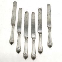 Waring & Gillow Oxford Street London antique set of 6 table knives with silver plated handles - 26.